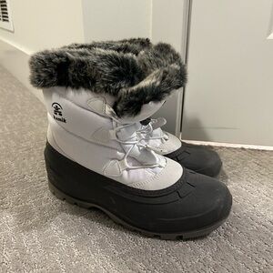 Kamik Black and White Winter Boots with Faux Fur